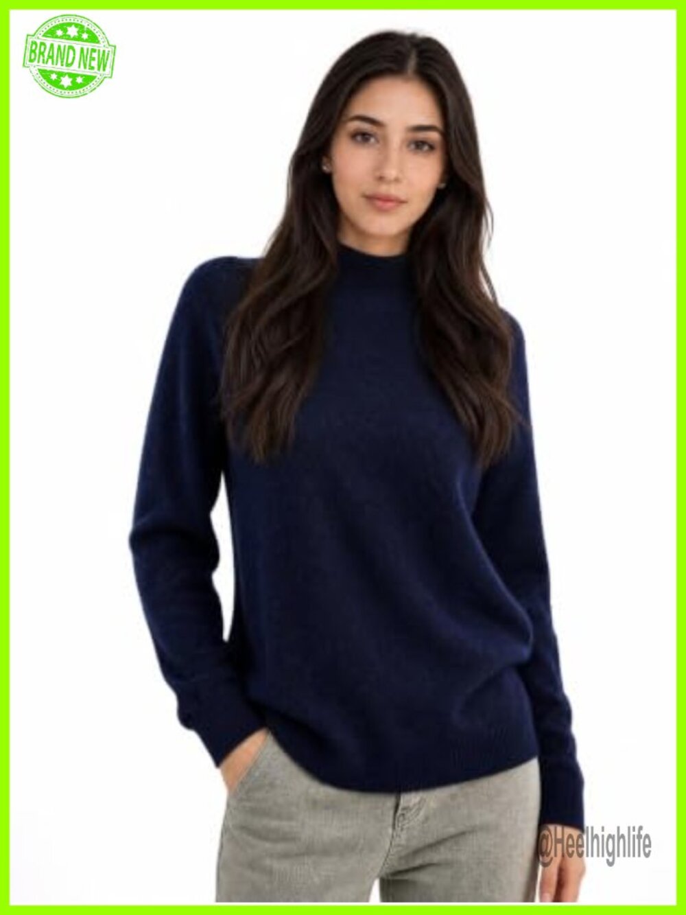 100% Cashmere Mock Neck Long Sleeve Pullover Sweater Warm Fall Winter Knit